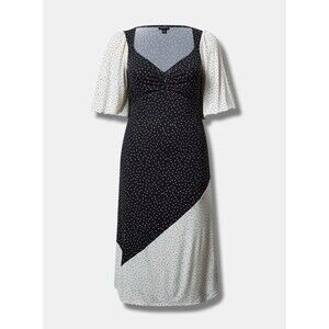 NWT Torrid Knit Mix Polka Dot Black White Maxi Dress Sz L Ruched Flutter Sleeve